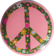 Button Peace Zeichen Blumen - Retro - zum Schließen ins Bild klicken